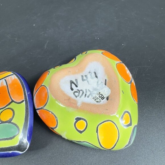 Mexican Pottery Heart Shape Trinket Dish Holder Jewelry Holder Container Marked - Picture 6 of 12